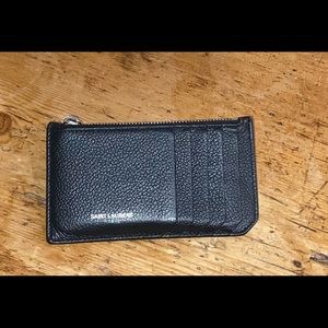 Saint Laurent fragment card case wallet. Black with silver logo